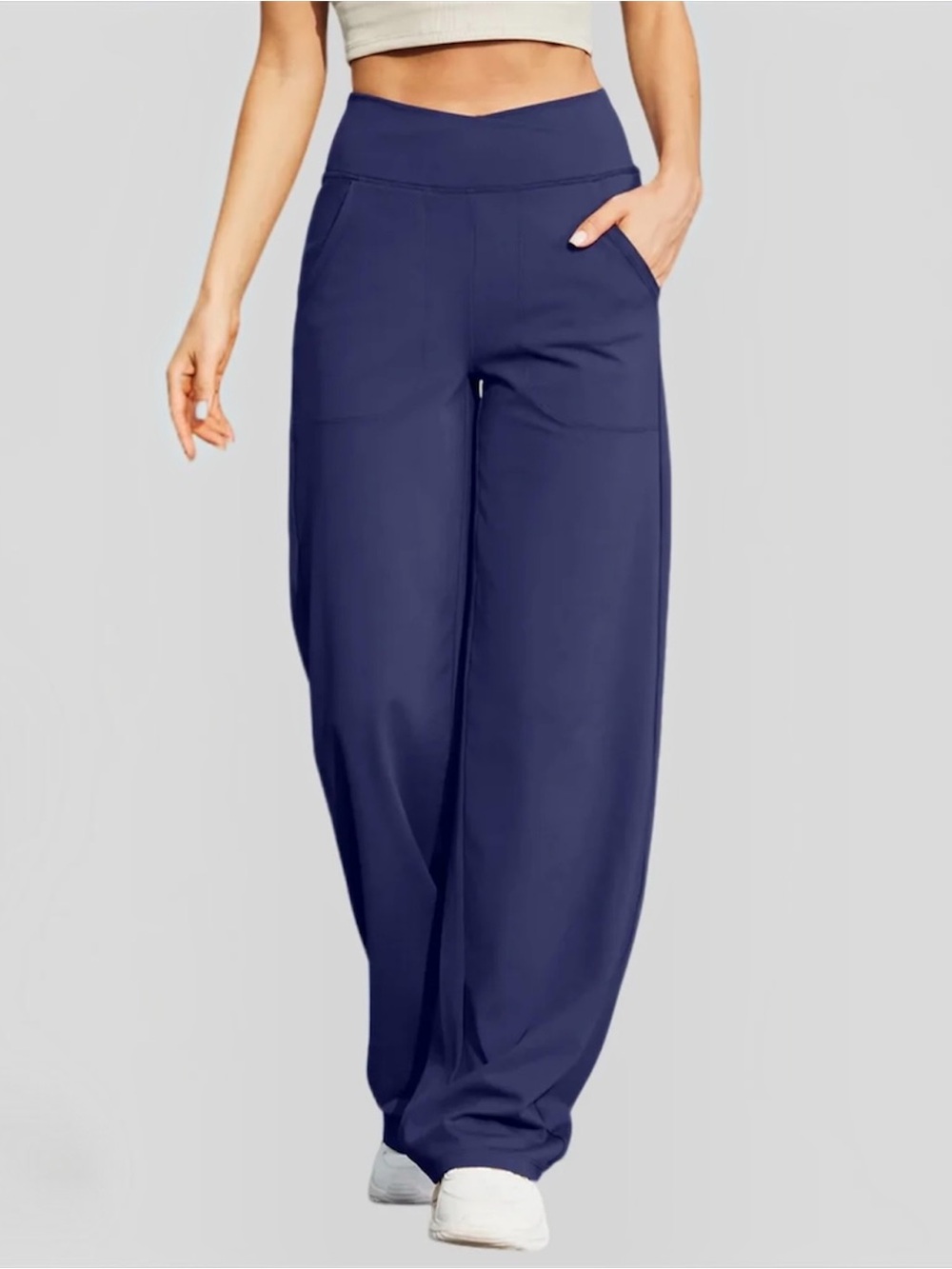 G4FREE EverGoing Wide Leg High-Waist Stretchy Casual Yoga Pants Navy Blue Sz XL